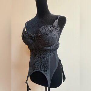 Victoria’s Secret Vintage Y2K Black Mesh Beaded Lace Push Up Bustier Corset Top